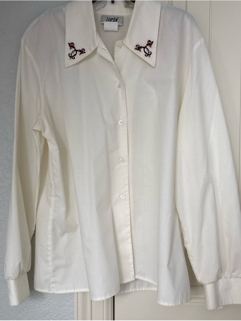 Lucia White Embroidered Collar Button-Down Shirt